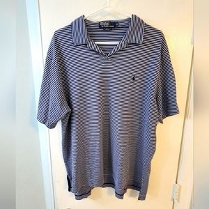 🏇🏇POLO by Ralph Lauren 100%Pima Cotton Mens XL Premium Blue/White Striped Polo